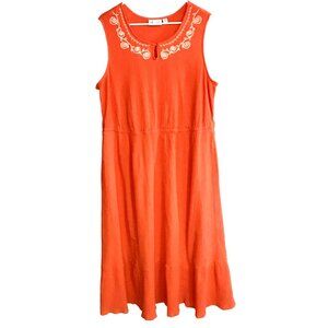 Denim & Co Coral White Floral Embroidery Beachy Maxi Cotton Dress Plus Size 3X